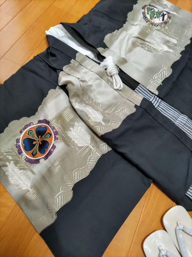 七五三 子供用 着物 黒と白のストライプ