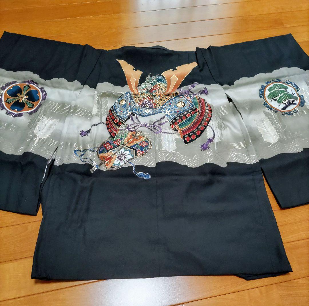 七五三 子供用 着物 黒と白のストライプ