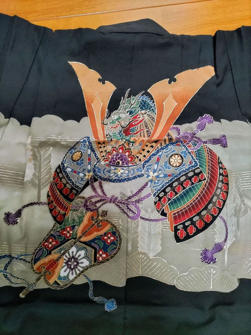 七五三 子供用 着物 黒と白のストライプ