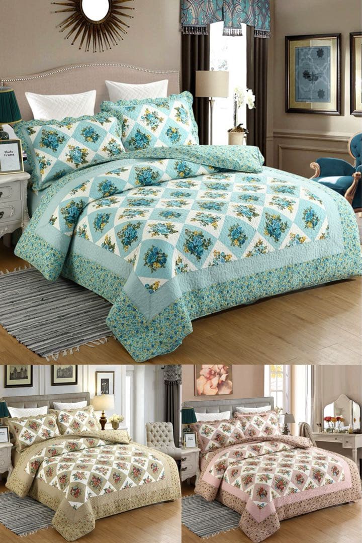 キルトベッドカバー4点セット綿マルチカバー キルティング 5099