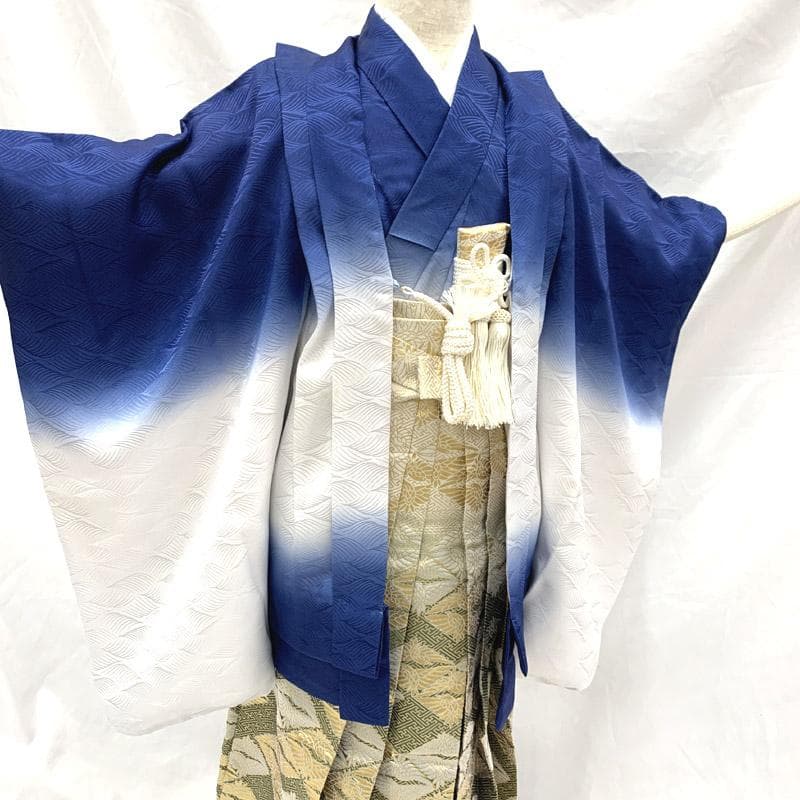 507ab44■七五三 五歳 男児 着物&羽織&袴&角帯＆小物 金駒刺繍■良好