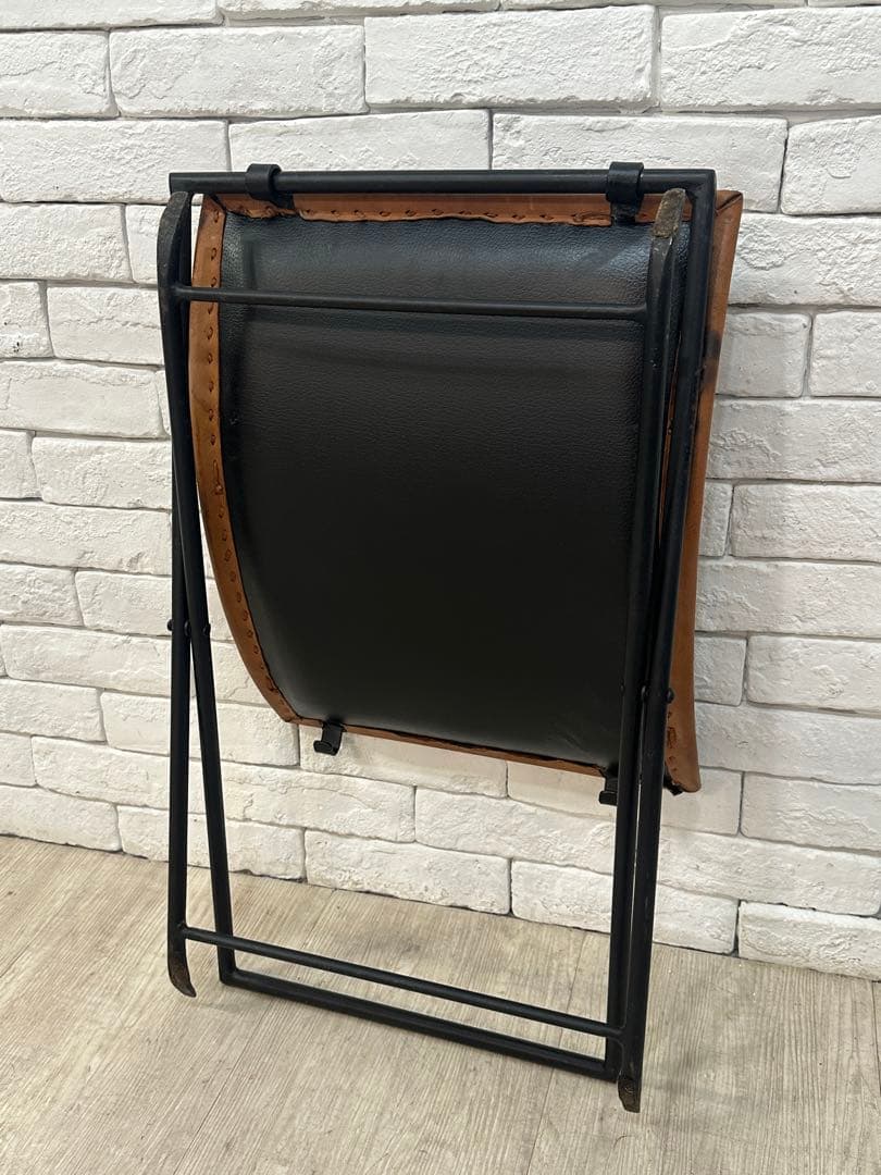 B ⭐️【全国送料無料】インダストリアル　レザー　アイアン　スツール　折りたたみ