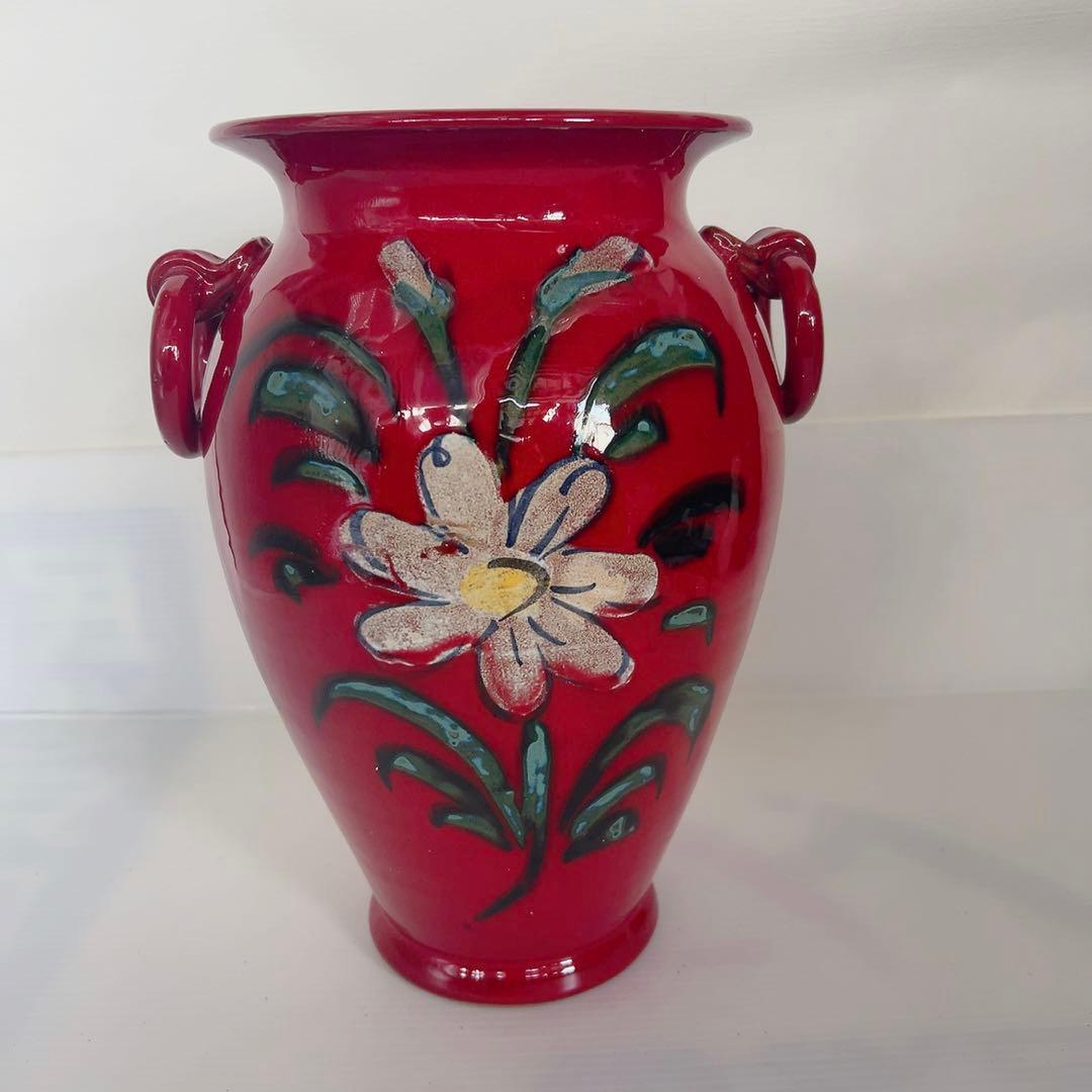 花瓶 花器 陶器 傘立て 赤 イタリア製 花模様 傘立 花柄737 - メルカリ