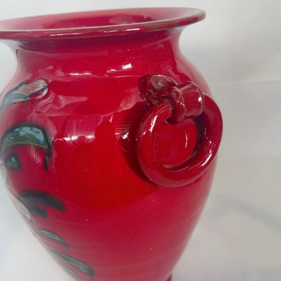 花瓶 花器 陶器 傘立て 赤 イタリア製 花模様 傘立 花柄737 - メルカリ