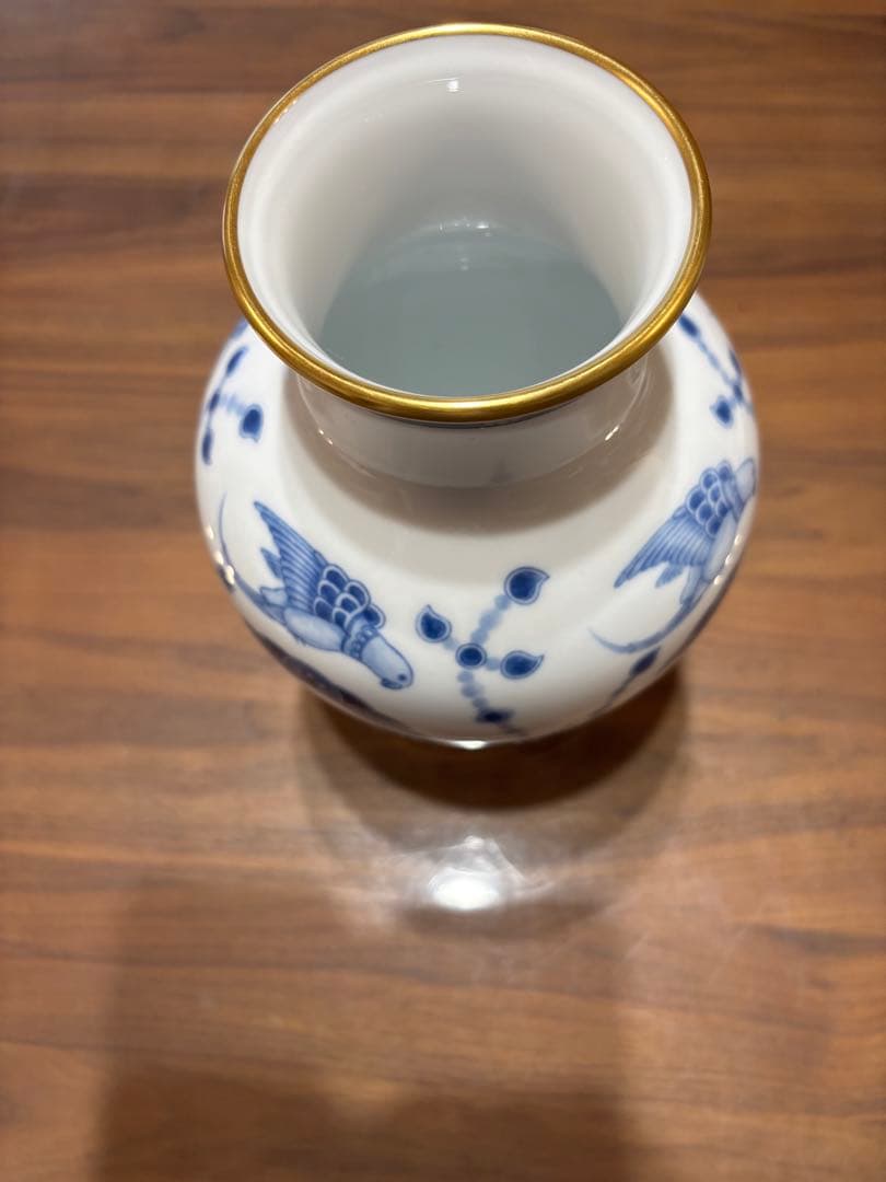 大倉陶園 OKURA 金彩呉須更紗鳥絵 フラワーベース 花瓶 インテリア