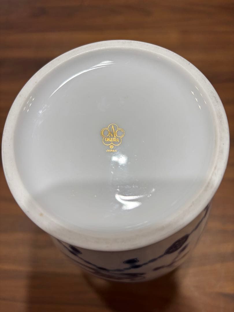 大倉陶園 OKURA 金彩呉須更紗鳥絵 フラワーベース 花瓶 インテリア