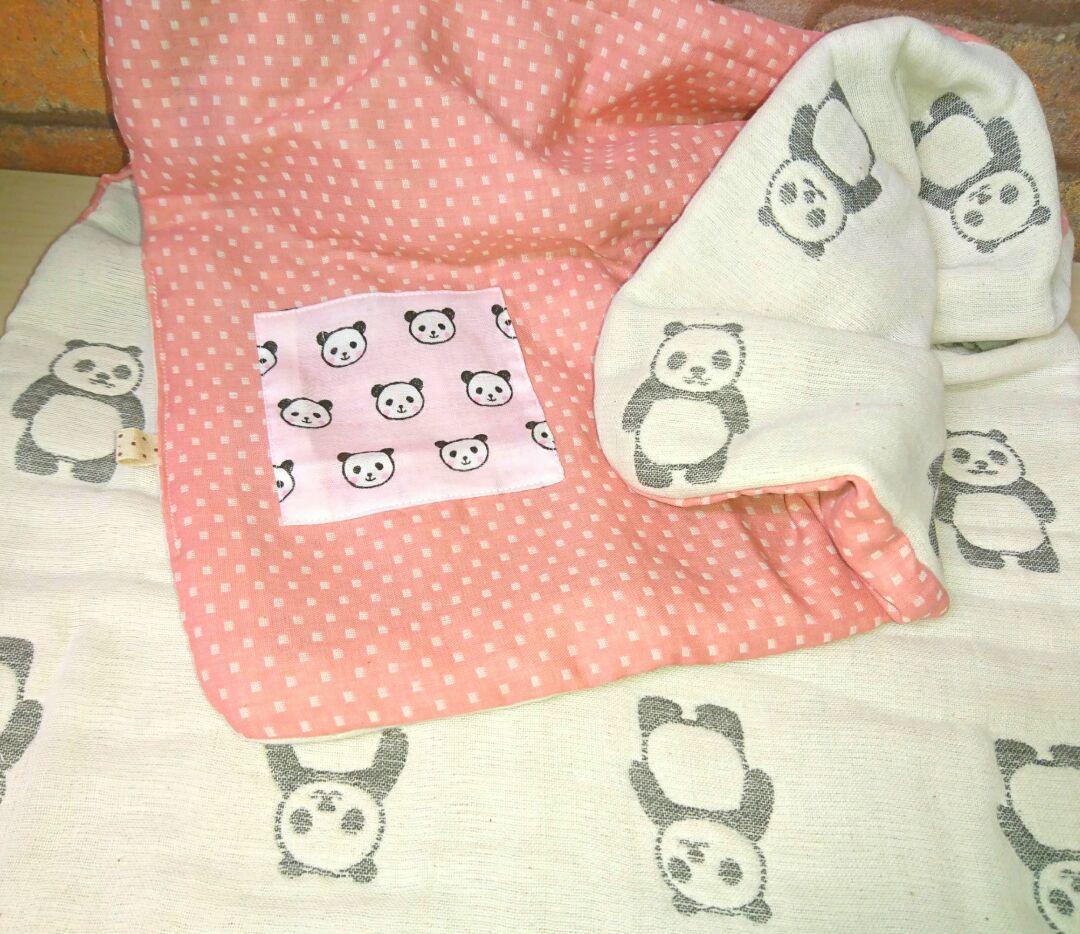 専用❤みかん＊もちふわ❤８重ガーゼ❤中バスタオル❤パンダ＊ピンク角ドット