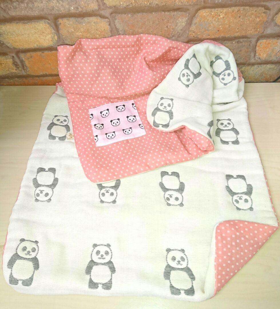 専用❤みかん＊もちふわ❤８重ガーゼ❤中バスタオル❤パンダ＊ピンク角ドット
