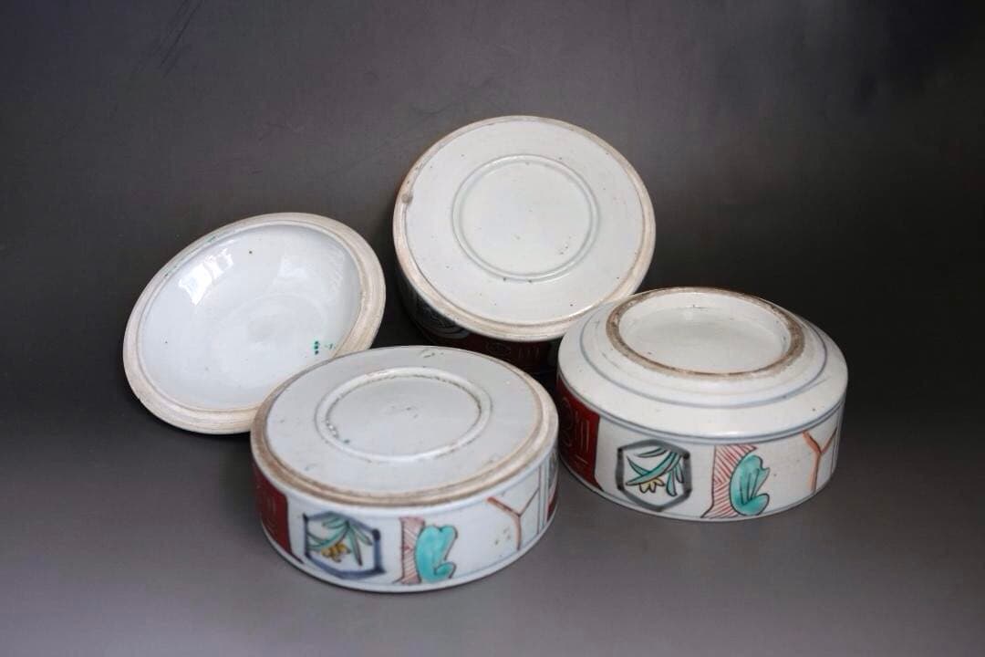 赤絵　時代物三段古陶器重箱　古美術　正月