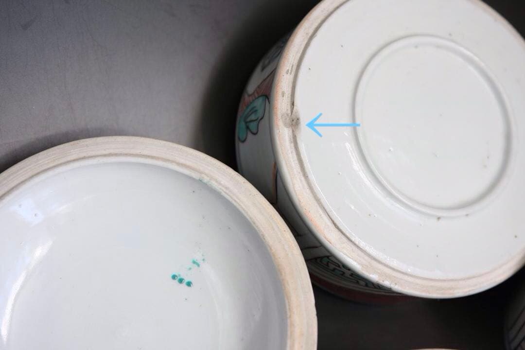 赤絵　時代物三段古陶器重箱　古美術　正月