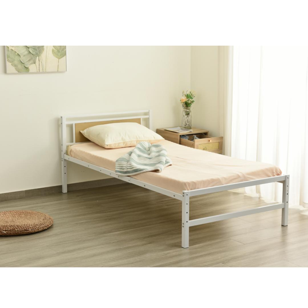 パイプベッド シングル ベッド 宮 三段階高さ調整可 スチール 耐震 WHITE