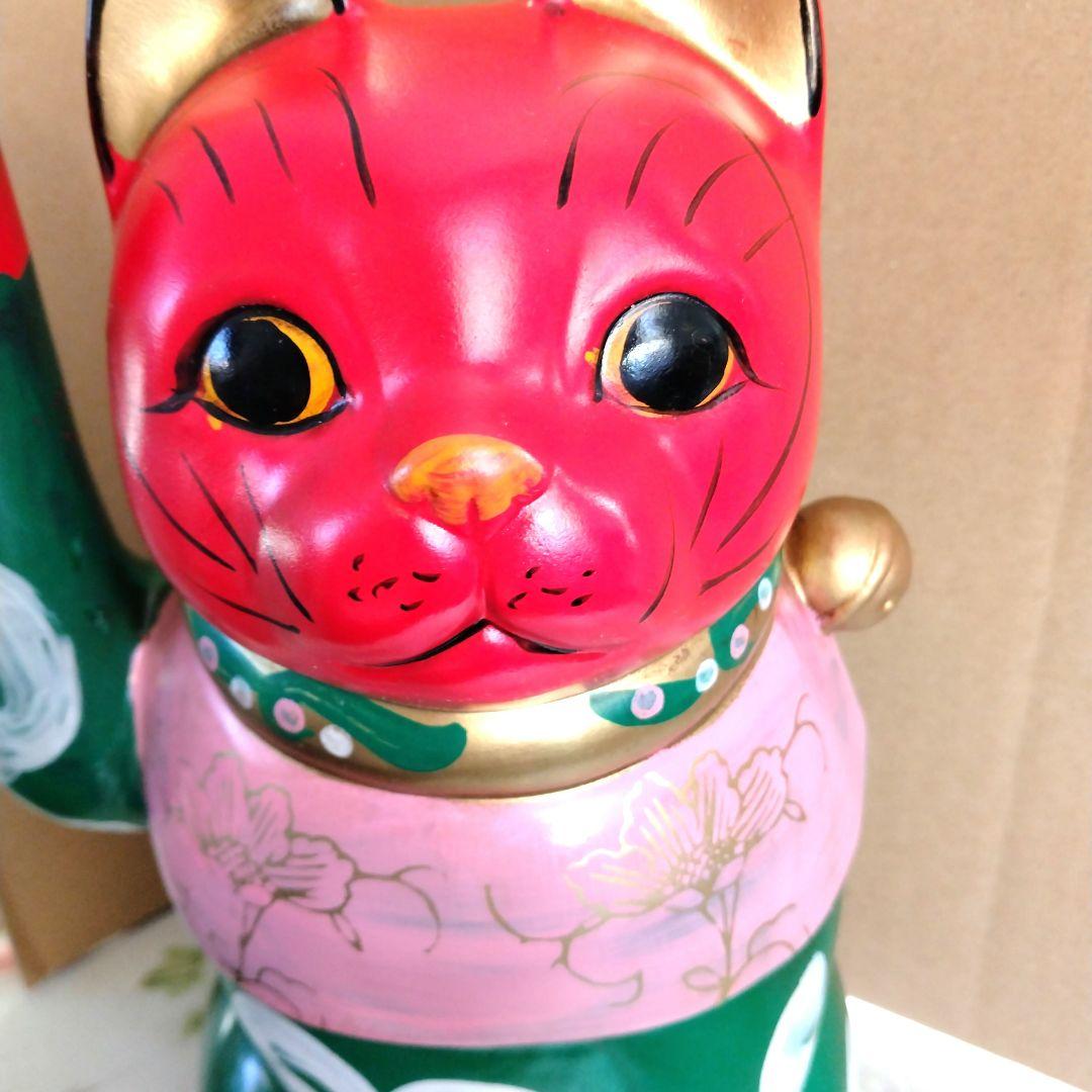 招き猫　古色福猫　唐草赤猫 26cm