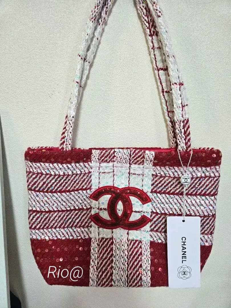 新品 CHANEL ノベルティ トートバッグ レッド スパンコール