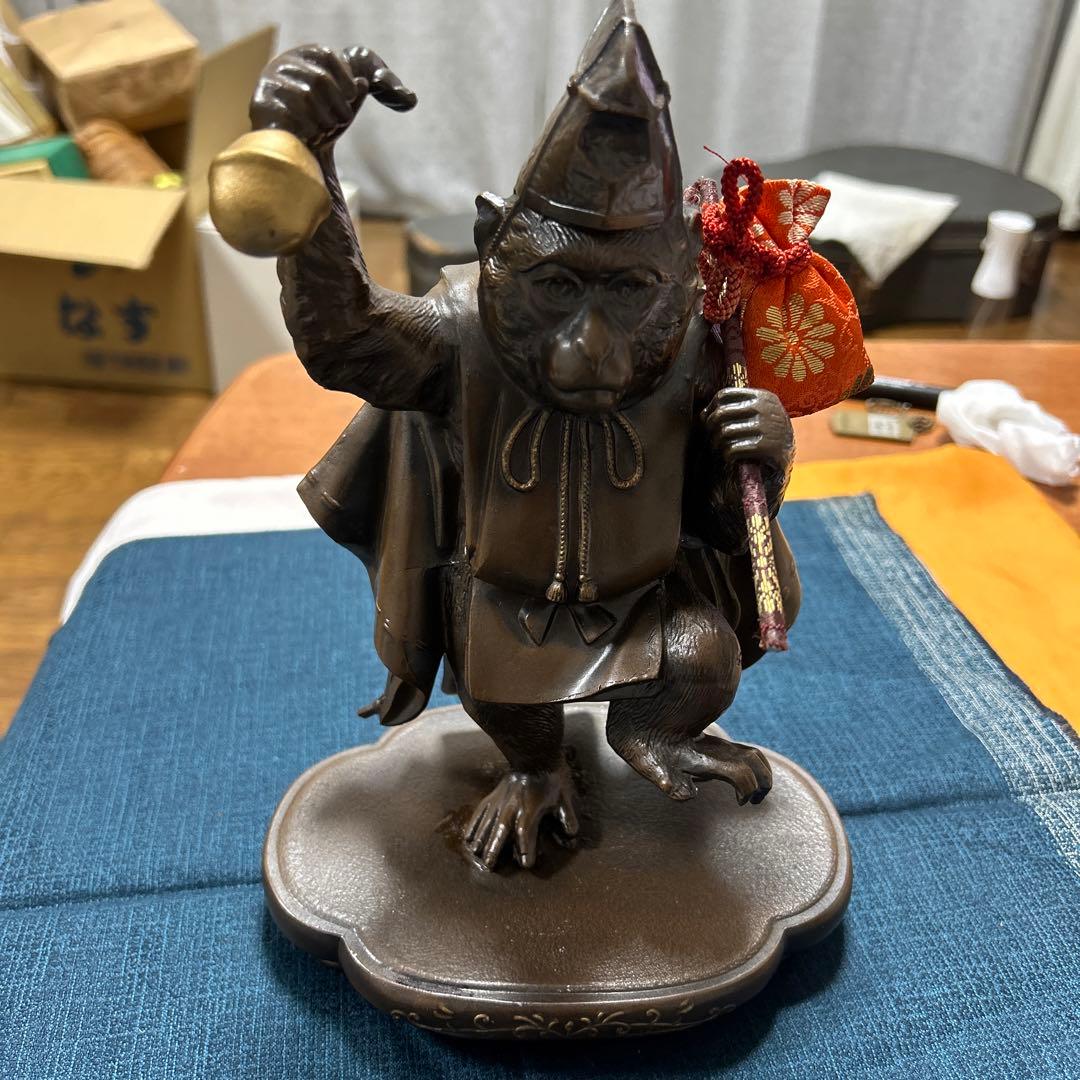 銀製三番叟猿置物 箱付き インテリア 骨董 アンティーク 申年 銀