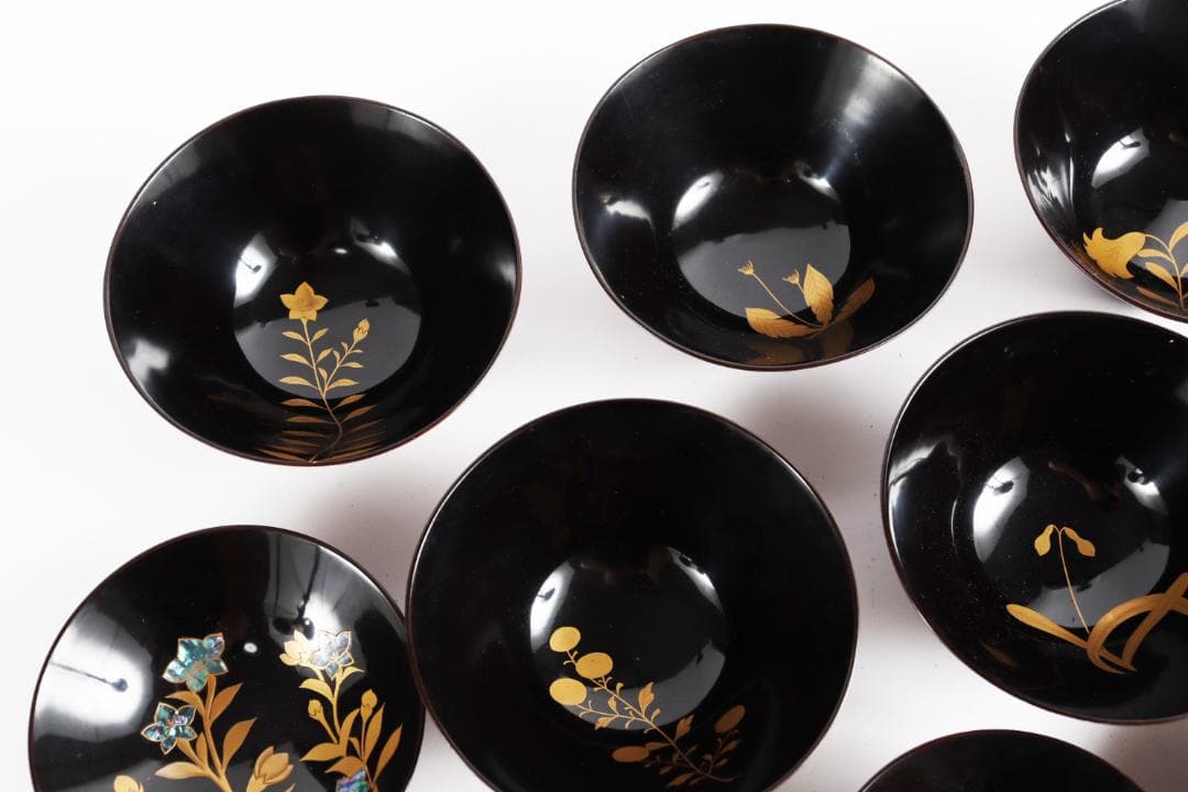 糸目 内梨地 螺鈿 花 図替 吸物椀 五客 蒔絵椀 懐石道具②