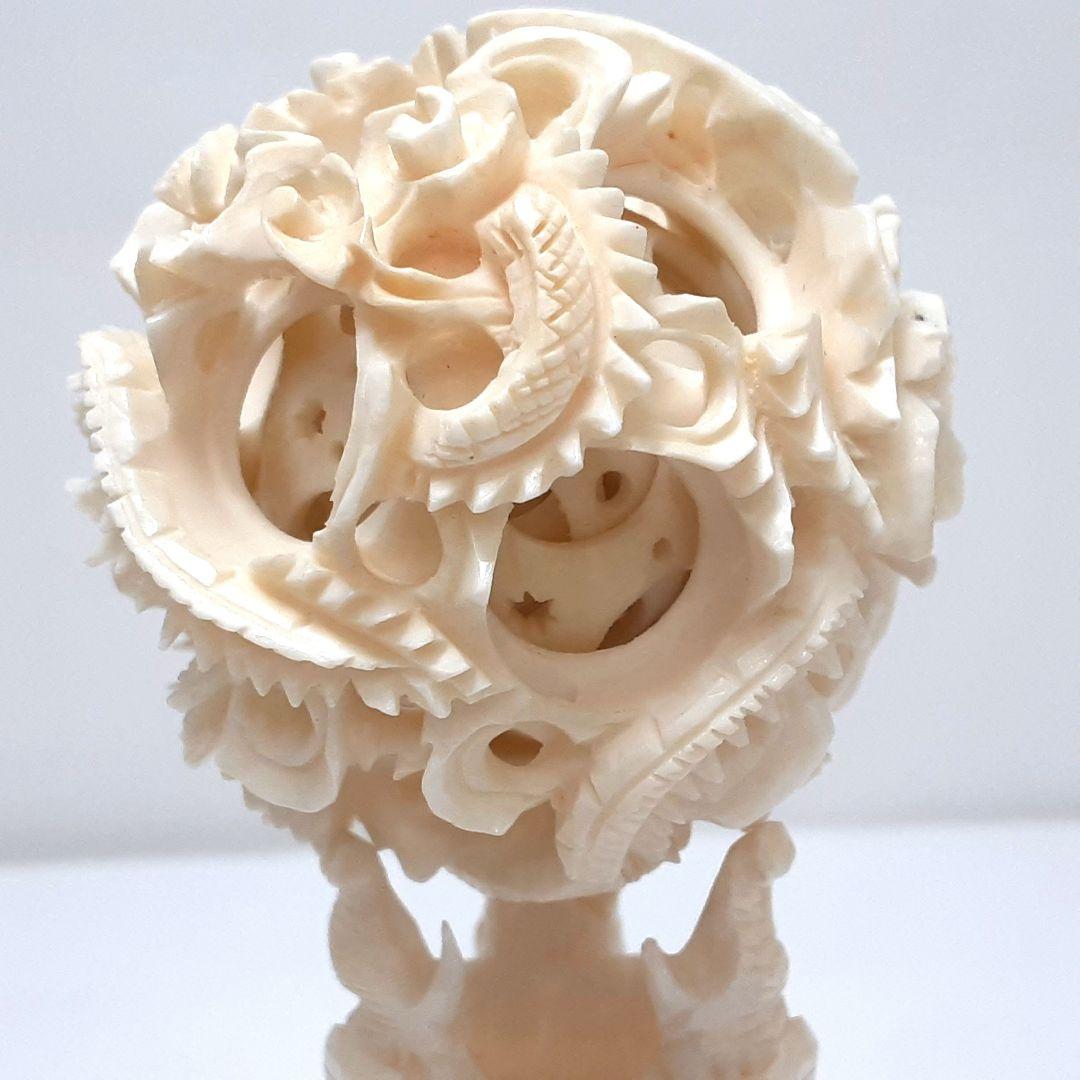 Y1701-12 極上 透かし細工 龍天球置物 総重量55.9 g