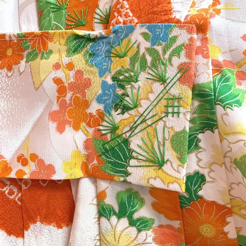 506ag39□七五三 七歳 女児 着物&袋帯 金彩 絞染め 花 白□美品