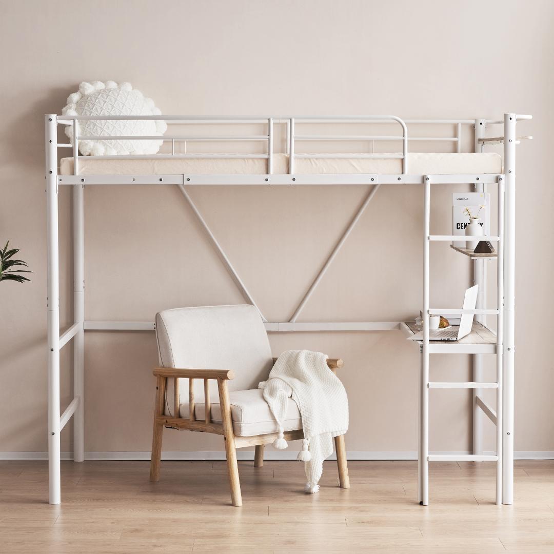 ロフトベッド パイプベッド 机付き 木 デスク付き コンセント付き北欧風