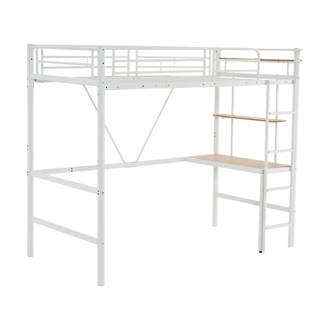 ロフトベッド パイプベッド 机付き 木 デスク付き コンセント付き北欧風