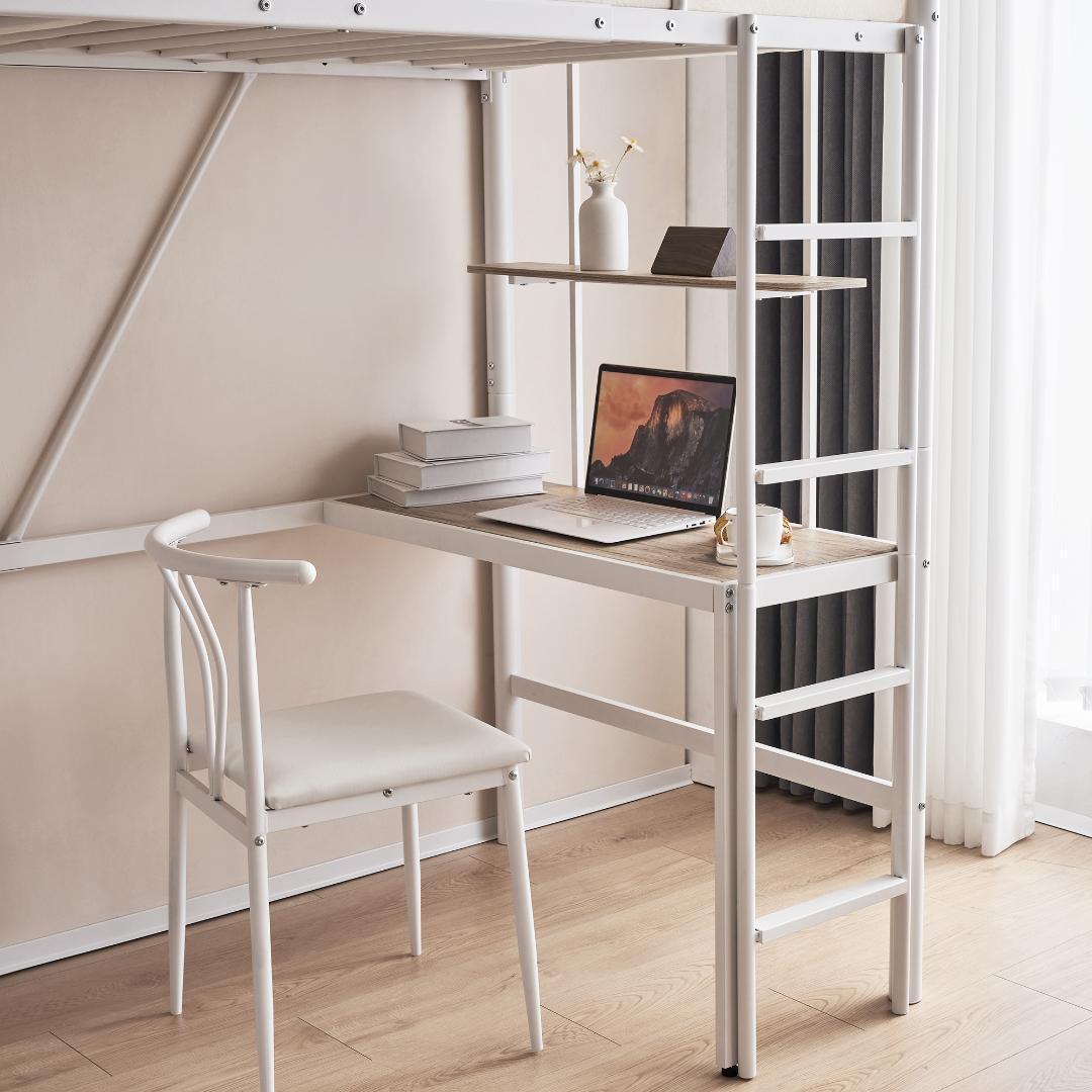 ロフトベッド パイプベッド 机付き 木 デスク付き コンセント付き北欧風