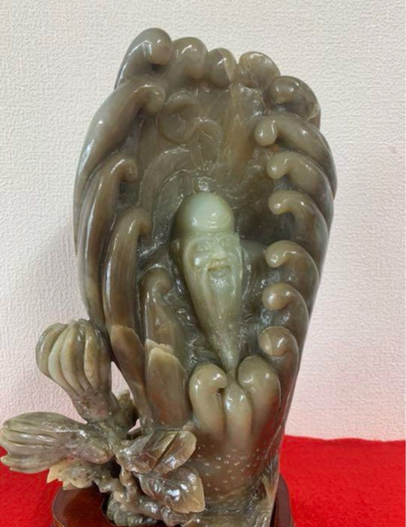 中国清時代　古美術 和田玉佛手壽星置物