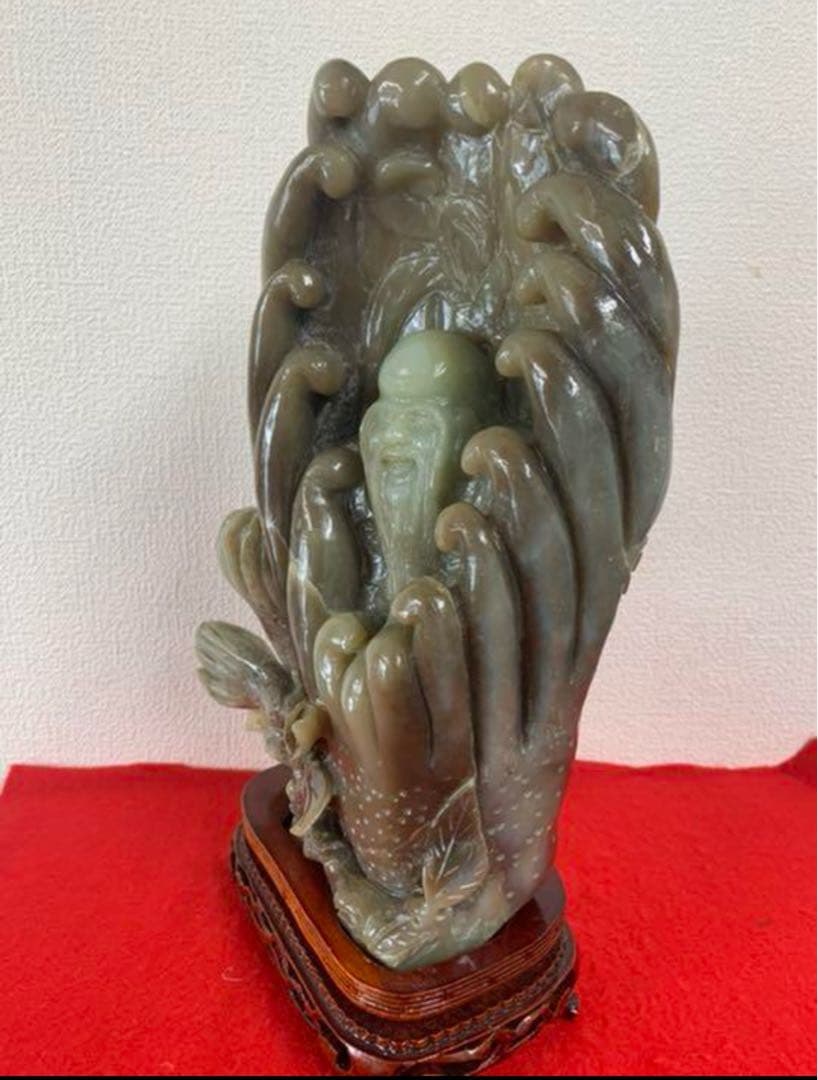 中国清時代　古美術 和田玉佛手壽星置物