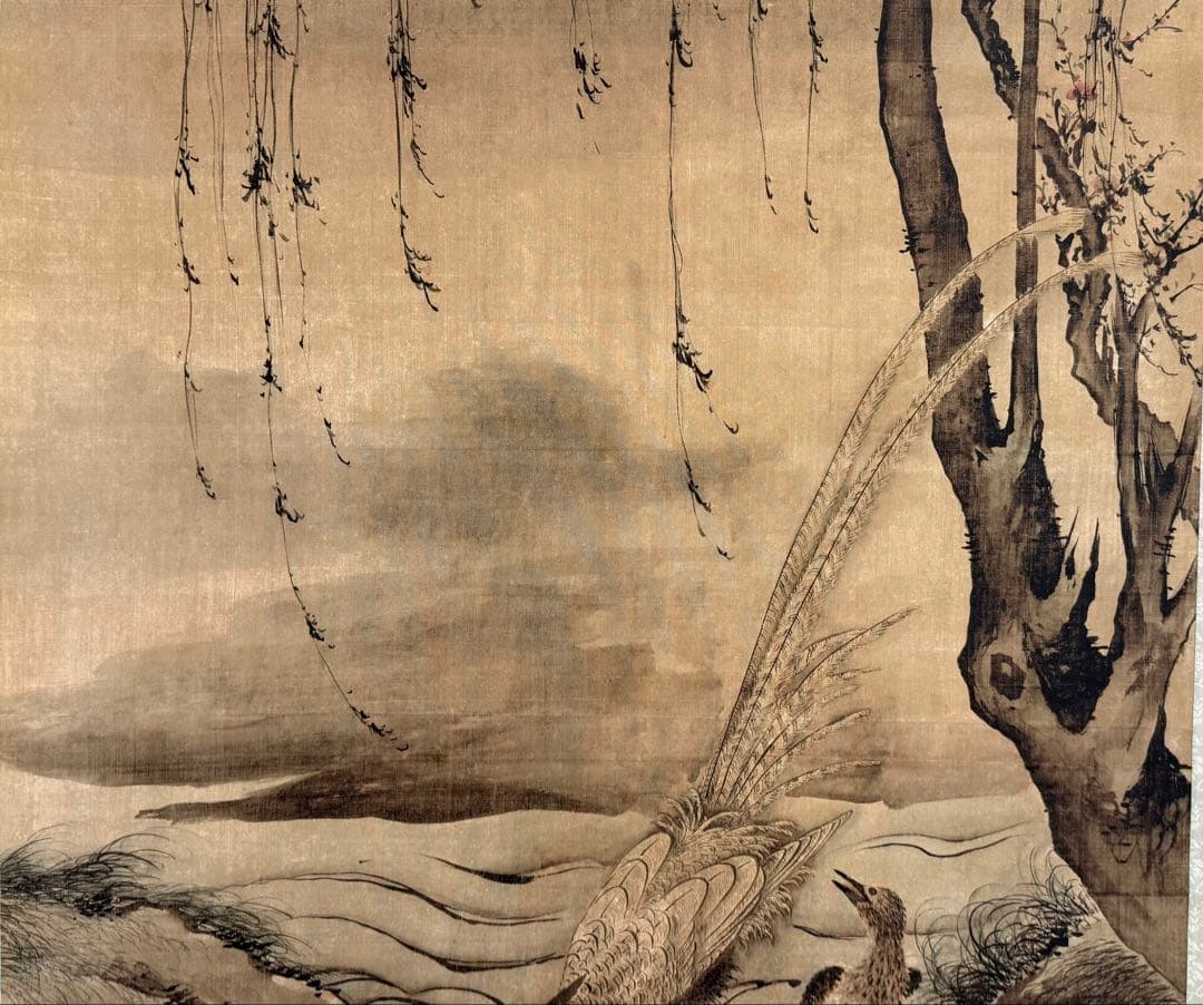 中国 明時代 汪肇 柳禽白鷳圖 絹本 原色複製 ◇検故宮博物館◇ 一鼎軒