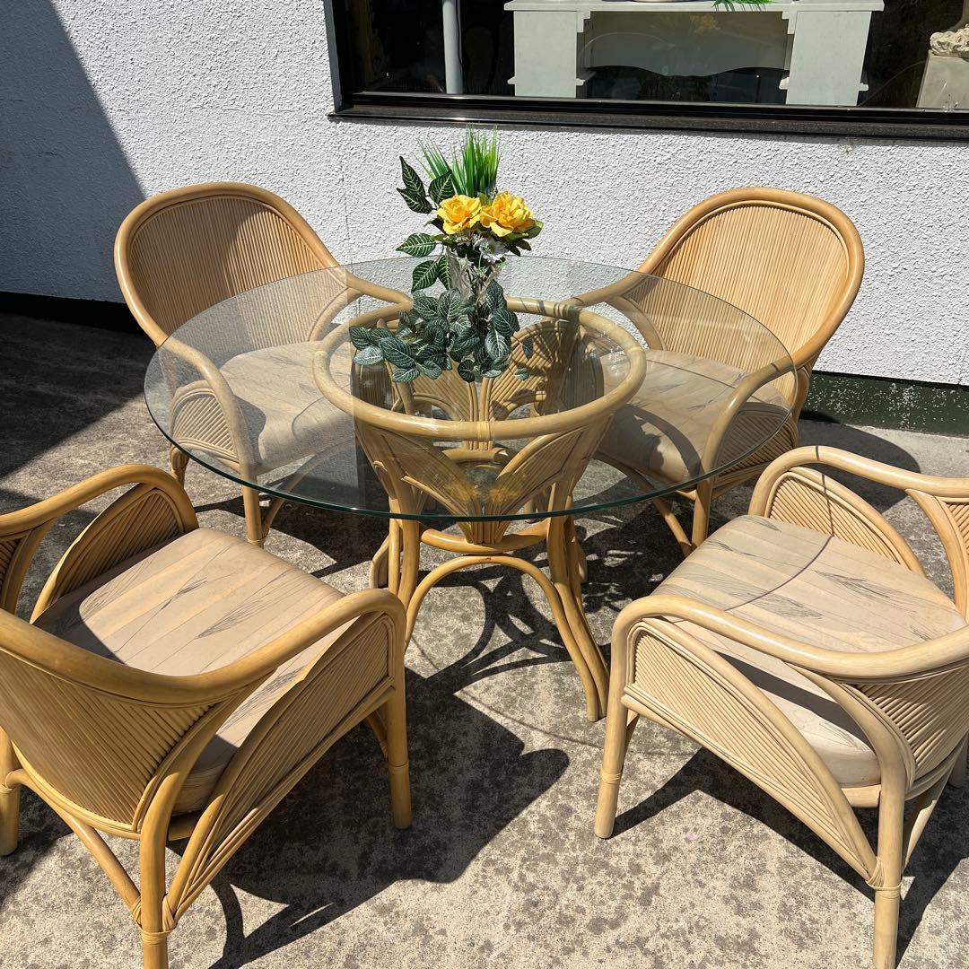 k376r120 リゾート風 ラタンのダイニングセット テーブル＆ソファチェア