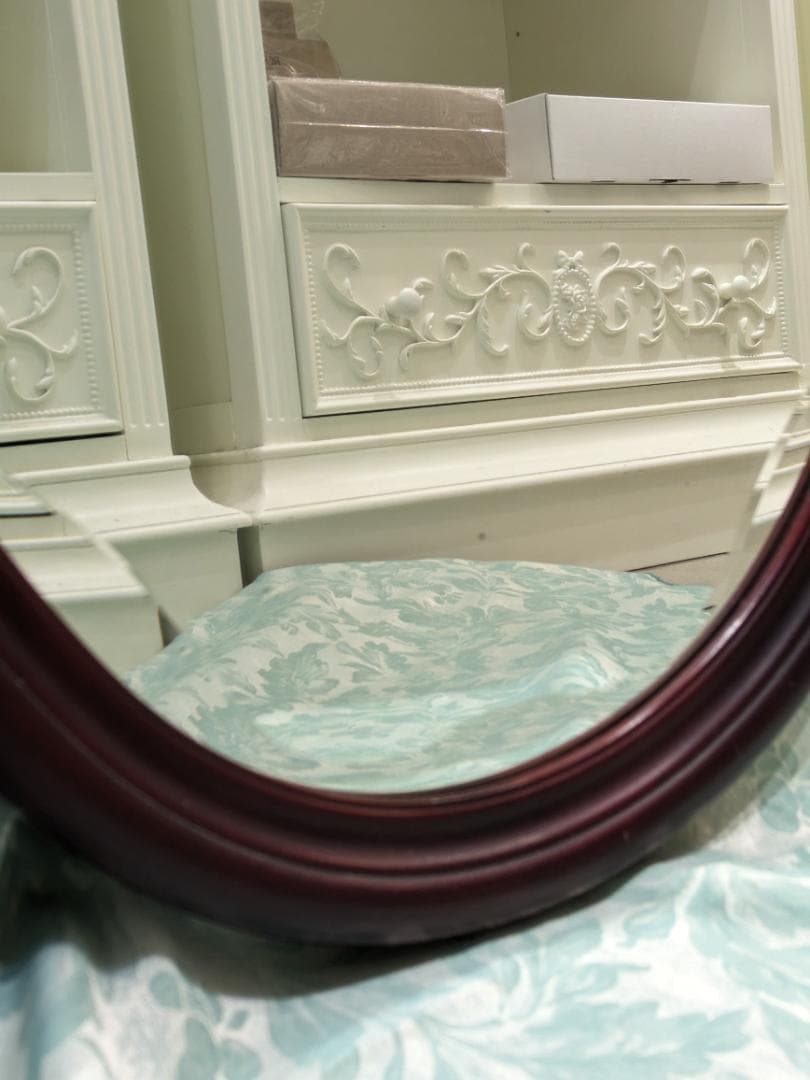 i9【極美品】 オーバルミラー カットガラス 壁掛け 木製 ミッドセンチュリー