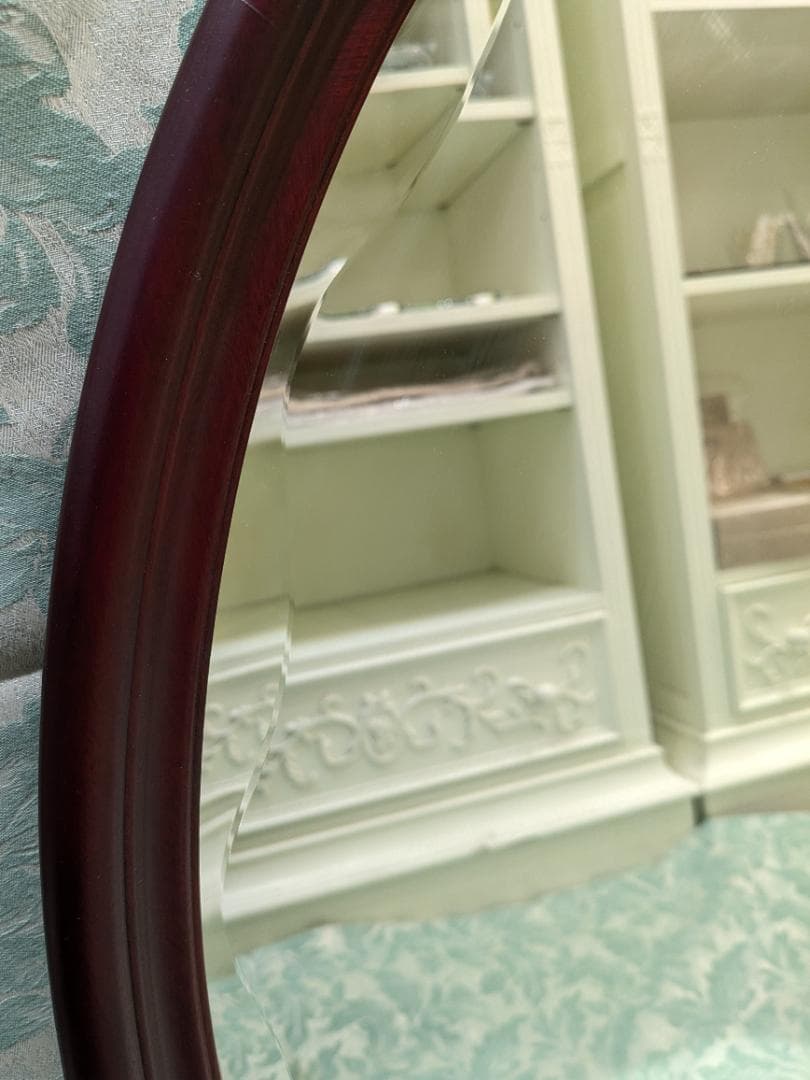 i9【極美品】 オーバルミラー カットガラス 壁掛け 木製 ミッドセンチュリー