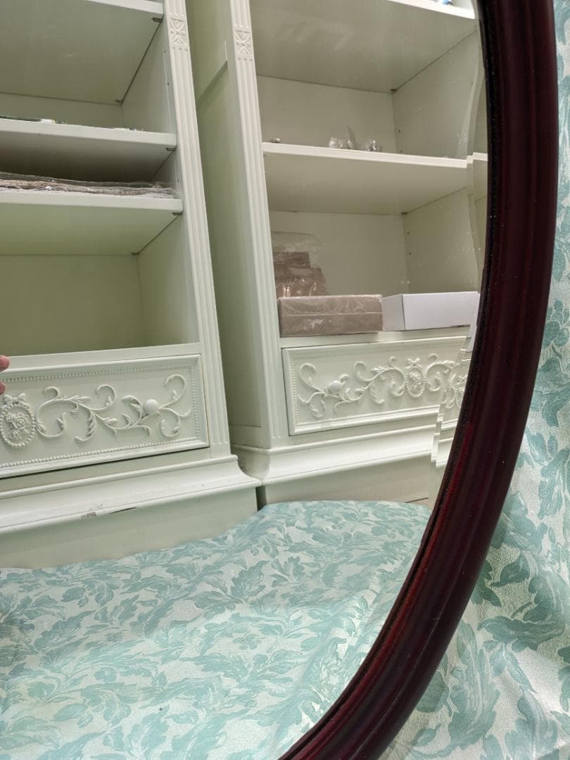 i9【極美品】 オーバルミラー カットガラス 壁掛け 木製 ミッドセンチュリー