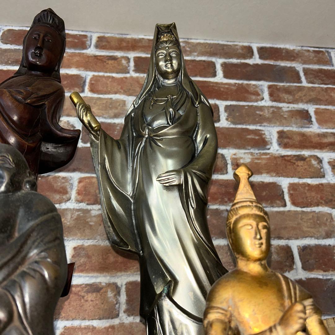 白衣観音菩薩立像 唐銅製 ブロンズ像 置物