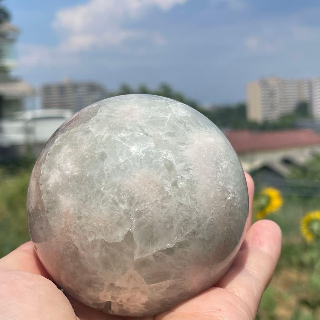 ★とても大きな子です★プラシオライト 桜瑪瑙共生 スフィア 天然石 置物