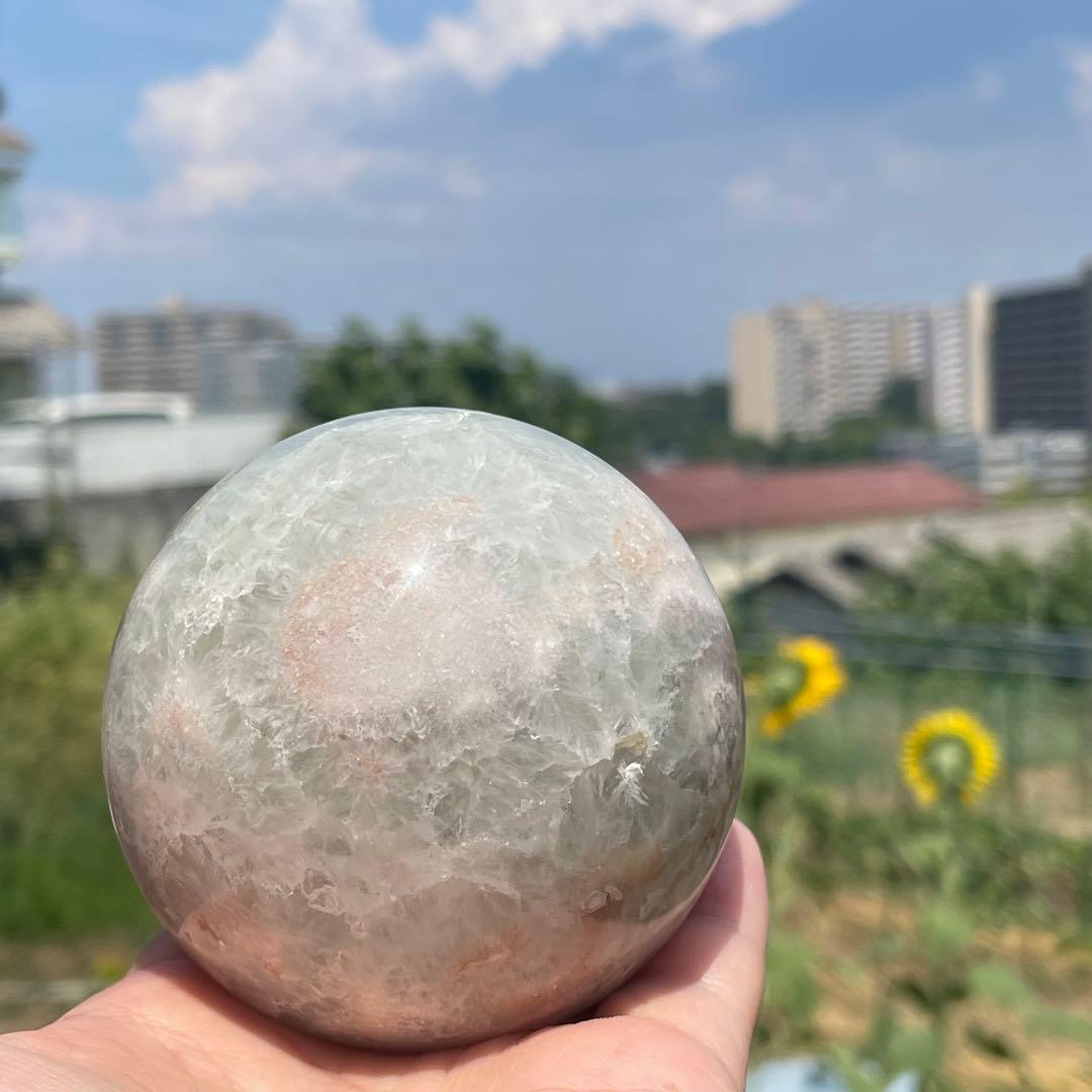 ★とても大きな子です★プラシオライト 桜瑪瑙共生 スフィア 天然石 置物