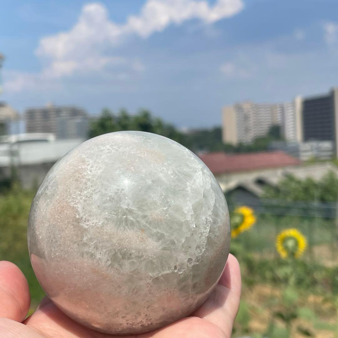 ★とても大きな子です★プラシオライト 桜瑪瑙共生 スフィア 天然石 置物