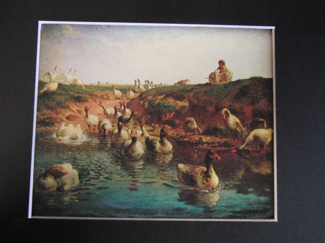 ジャン＝フランソワ・ミレー、【鵞鳥番の少女】、希少な額装用画集より