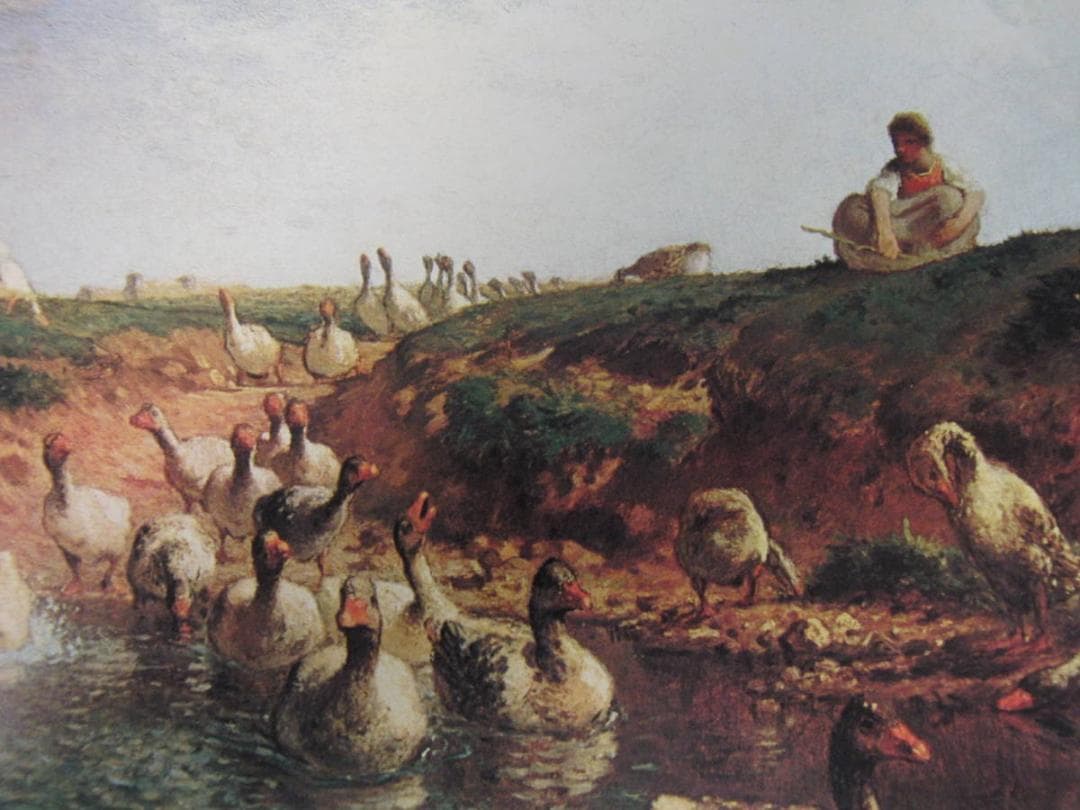 ジャン＝フランソワ・ミレー、【鵞鳥番の少女】、希少な額装用画集より