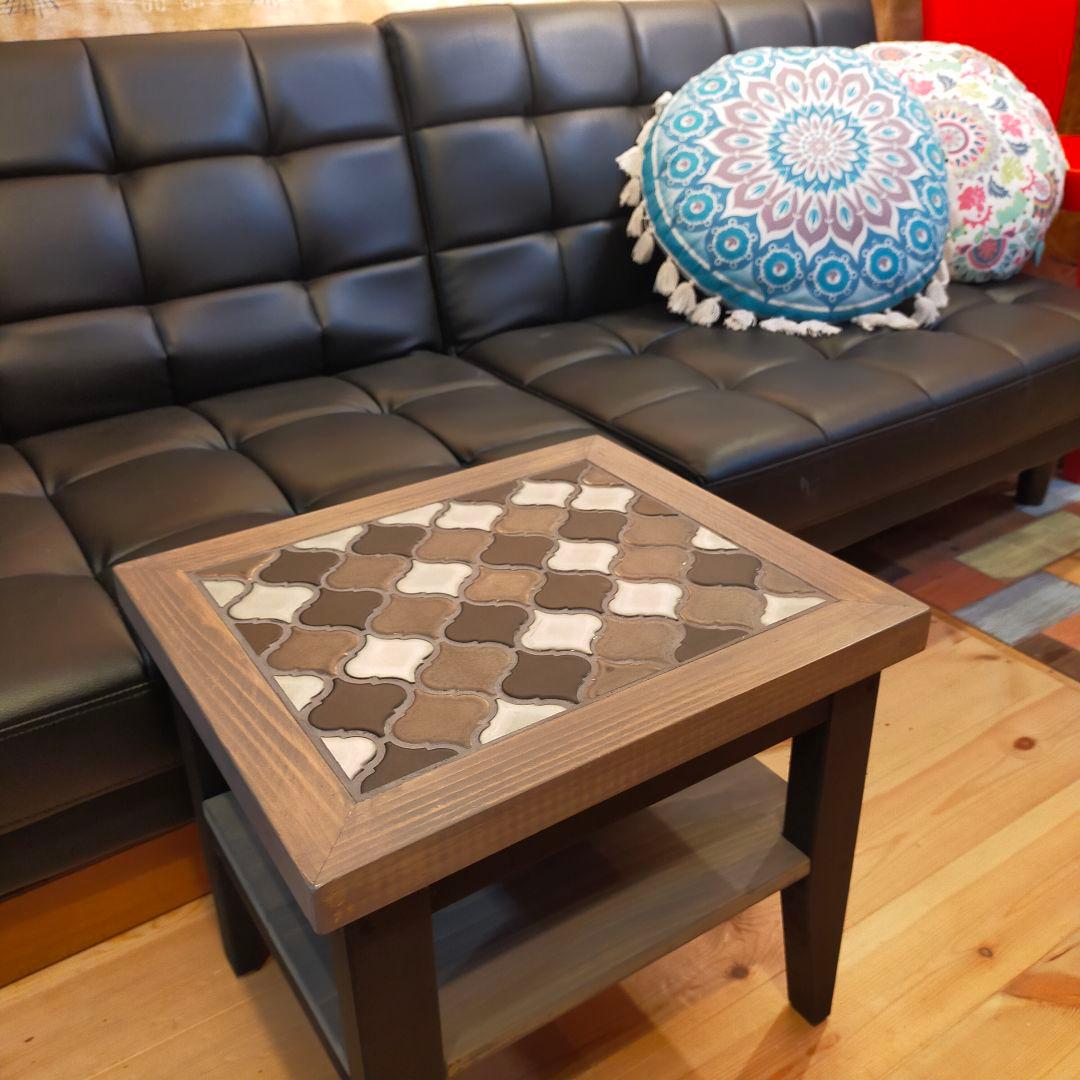 【新作】オシャレなランタンタイルの木製サイドテーブル ★ソファーに★ローテーブル