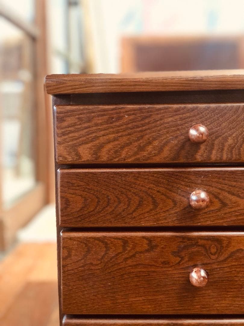 けやき 欅 引き出し4杯 レトロ ガラス 木製収納 シェルフ 民藝家具