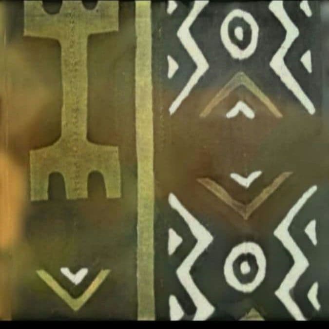 アフリカ　マリ共和国　ボゴラン　手織り　泥染め　臈纈染　クロス　タペストリー