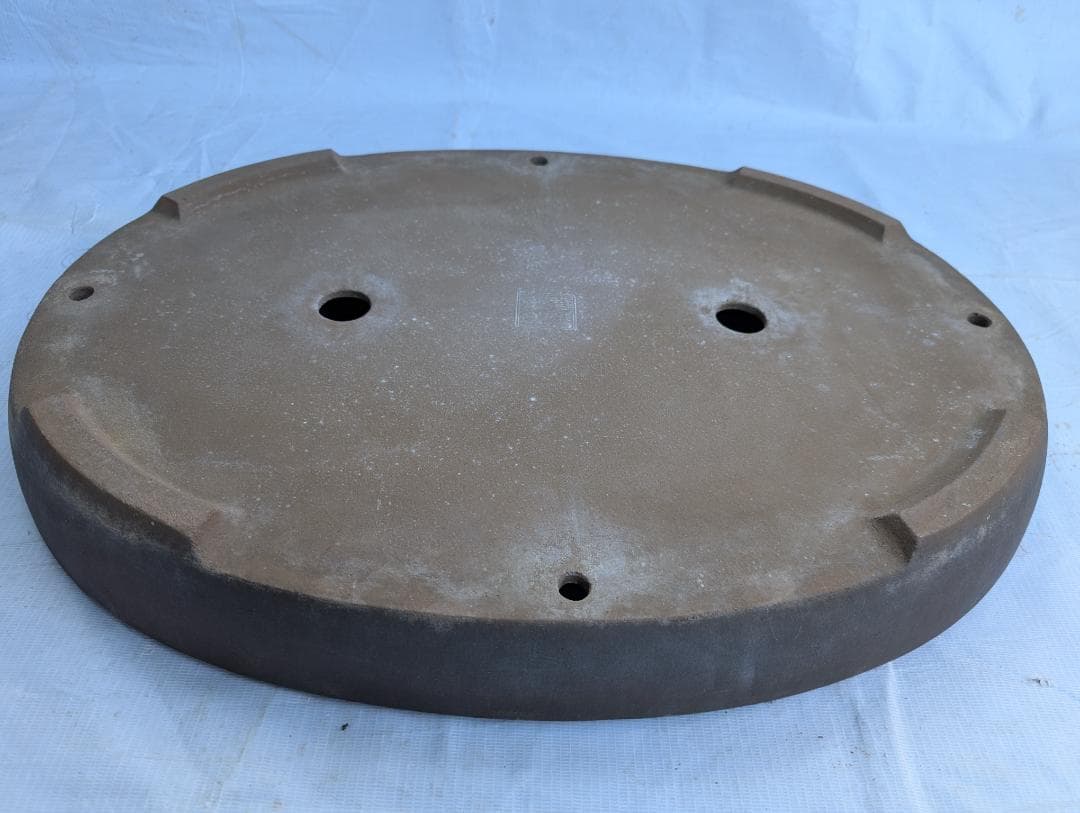 【喜仙造】大型楕円盆栽鉢 外寸57×43×高さ7cm 時代鉢