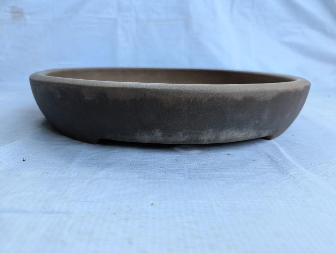 【喜仙造】大型楕円盆栽鉢 外寸57×43×高さ7cm 時代鉢