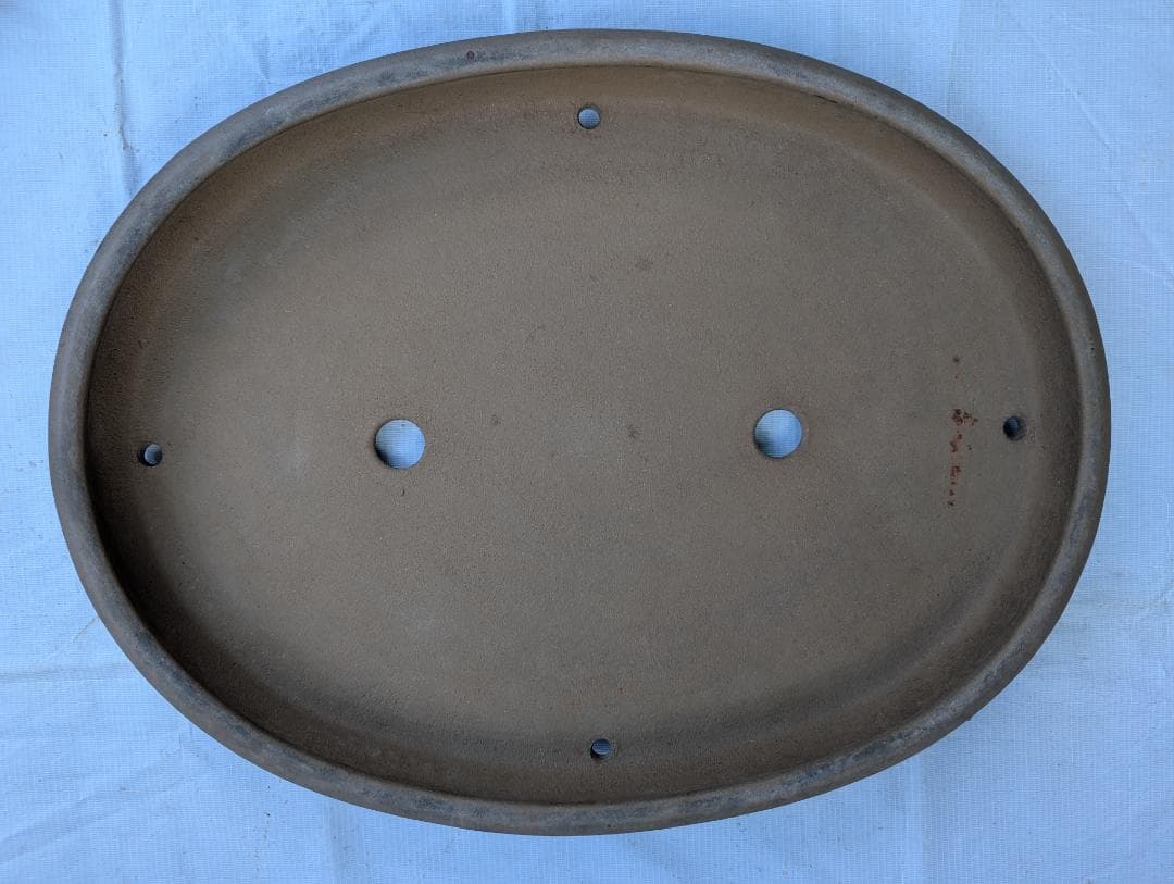 【喜仙造】大型楕円盆栽鉢 外寸57×43×高さ7cm 時代鉢