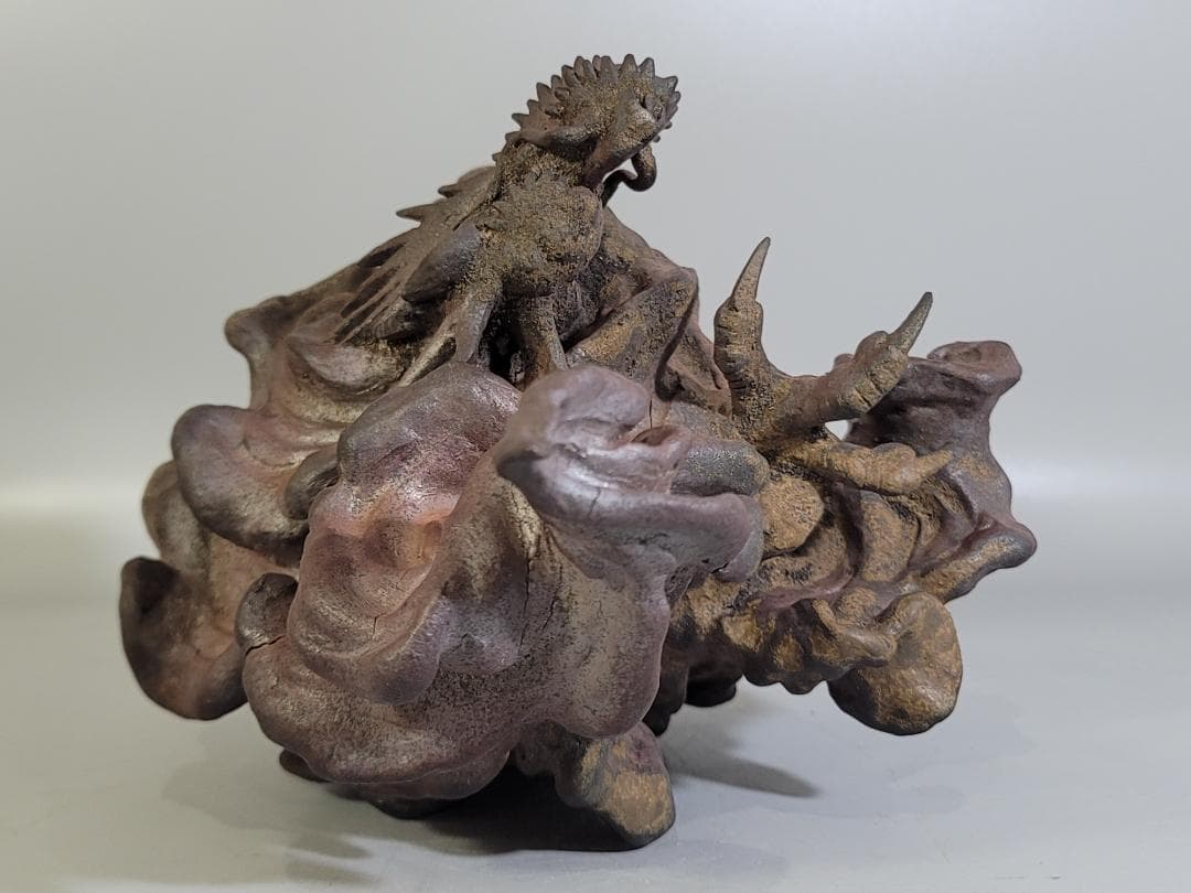 古い備前 雲龍 置物 時代箱 DT405