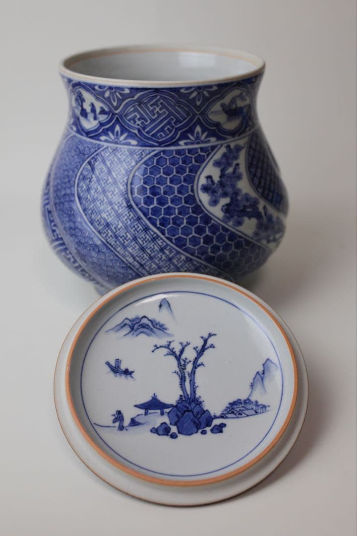 九谷焼　九谷寿楽　染付　祥瑞水指　茶道具　煎茶器　抹茶