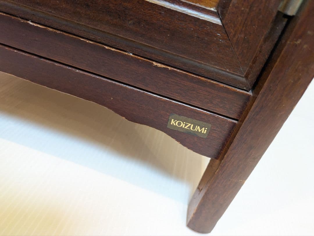 コイズミ キャビネット 電話台 置物台 棚 ガラス扉 格子 レトロ