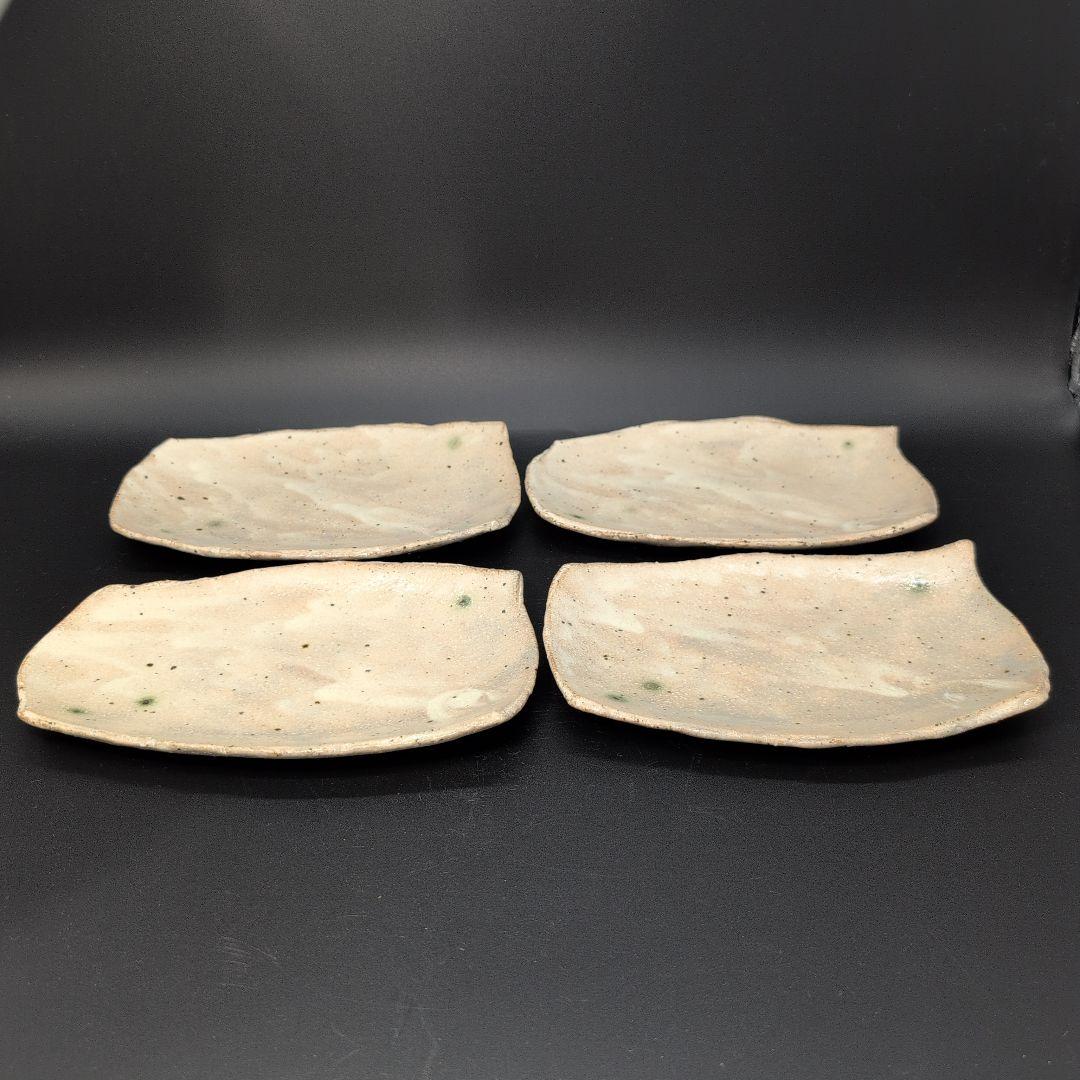 新品未使用】手作り 陶器 長方形皿 4枚セット 粉引 美濃焼 特別注文