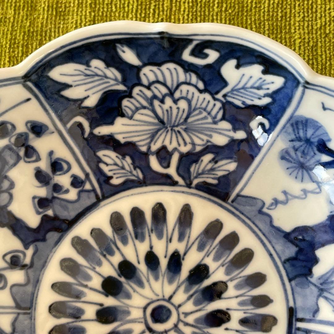 樋山真弓　染付 輪花5寸鉢 + 赤絵7寸鉢 2点セット