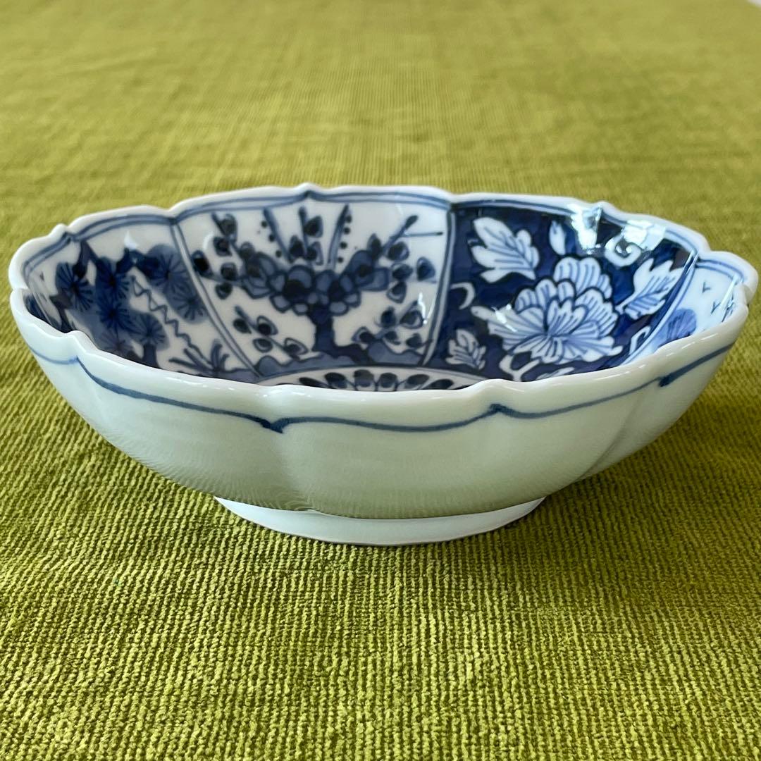 樋山真弓　染付 輪花5寸鉢 + 赤絵7寸鉢 2点セット