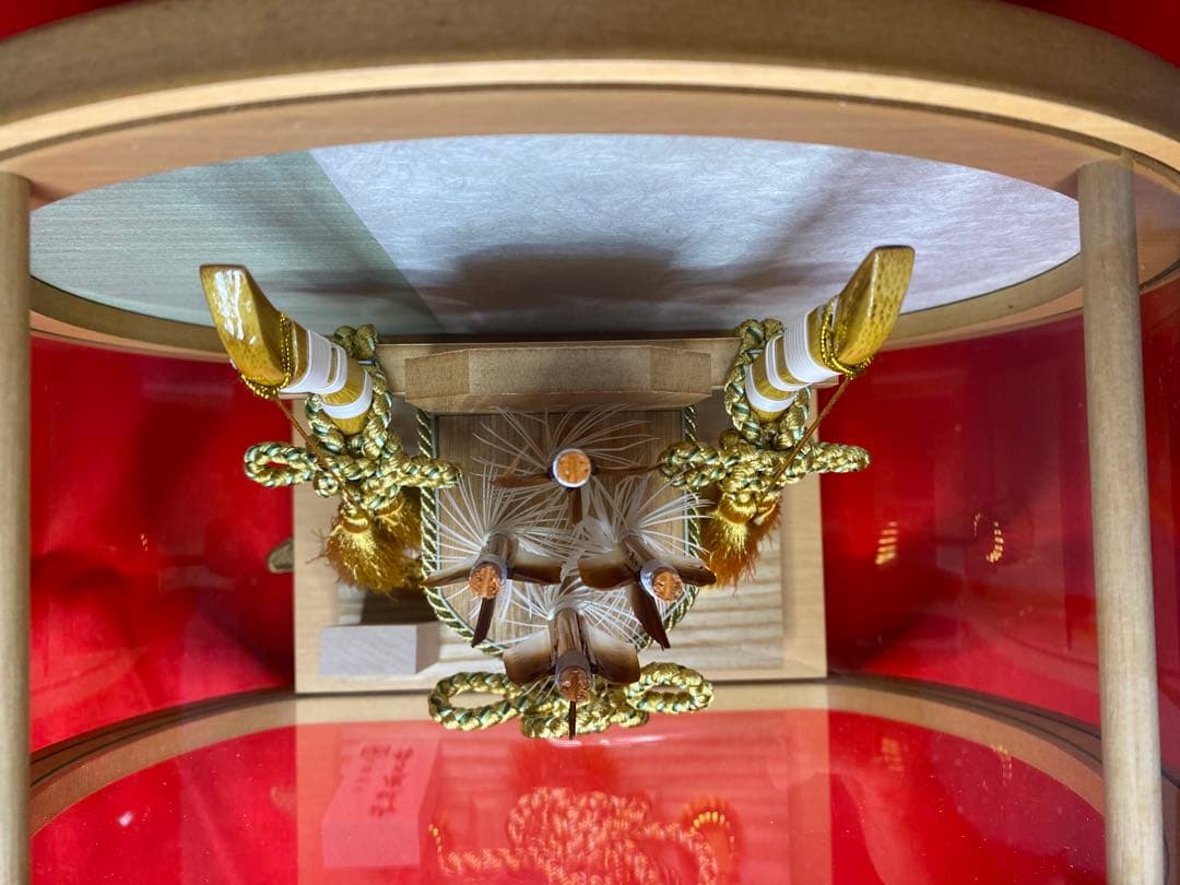 平安豊久　破魔弓　白木　円形アクリルケース・間口約３０×奥行約１６×高さ約３０㎝